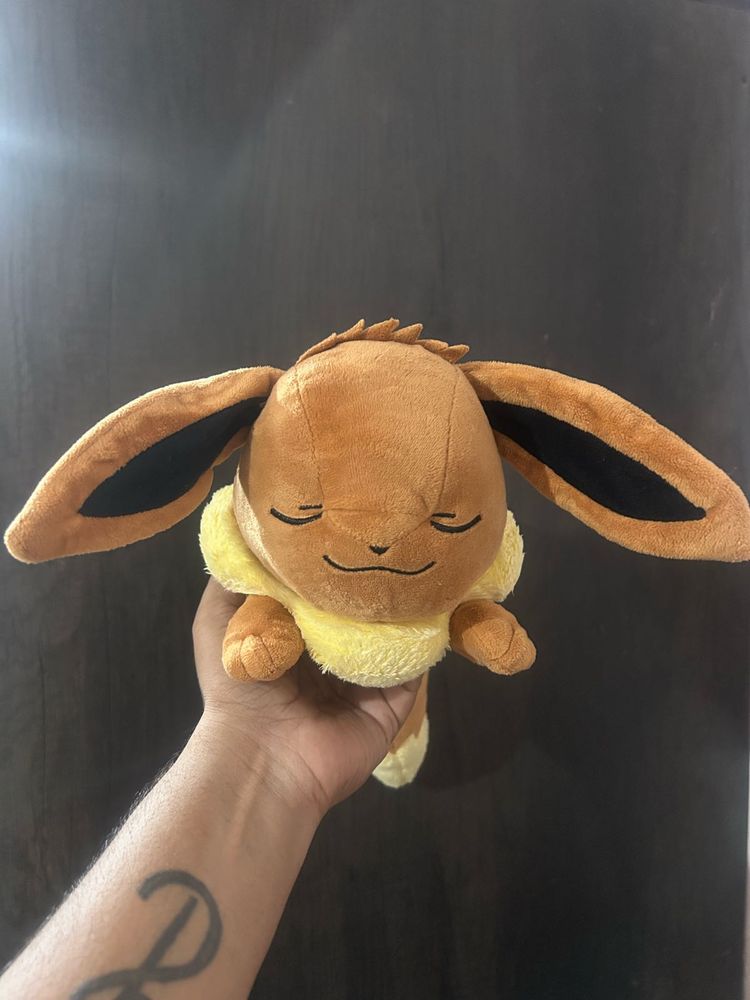 Pokemon Sleeping Eevee Plush Stuffed Toy Brown