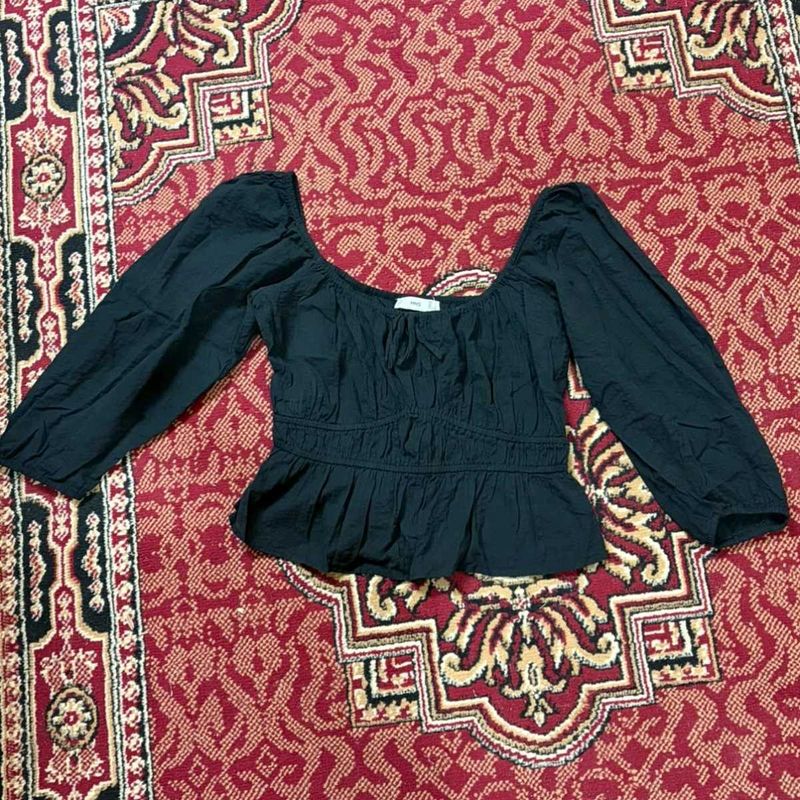 Mango Black Peplum Top