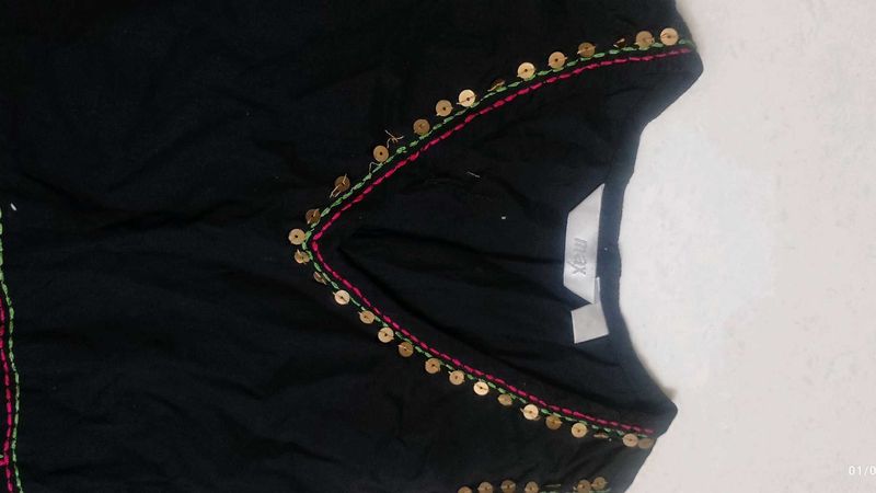Black Kurti with Sequins and Embroidery