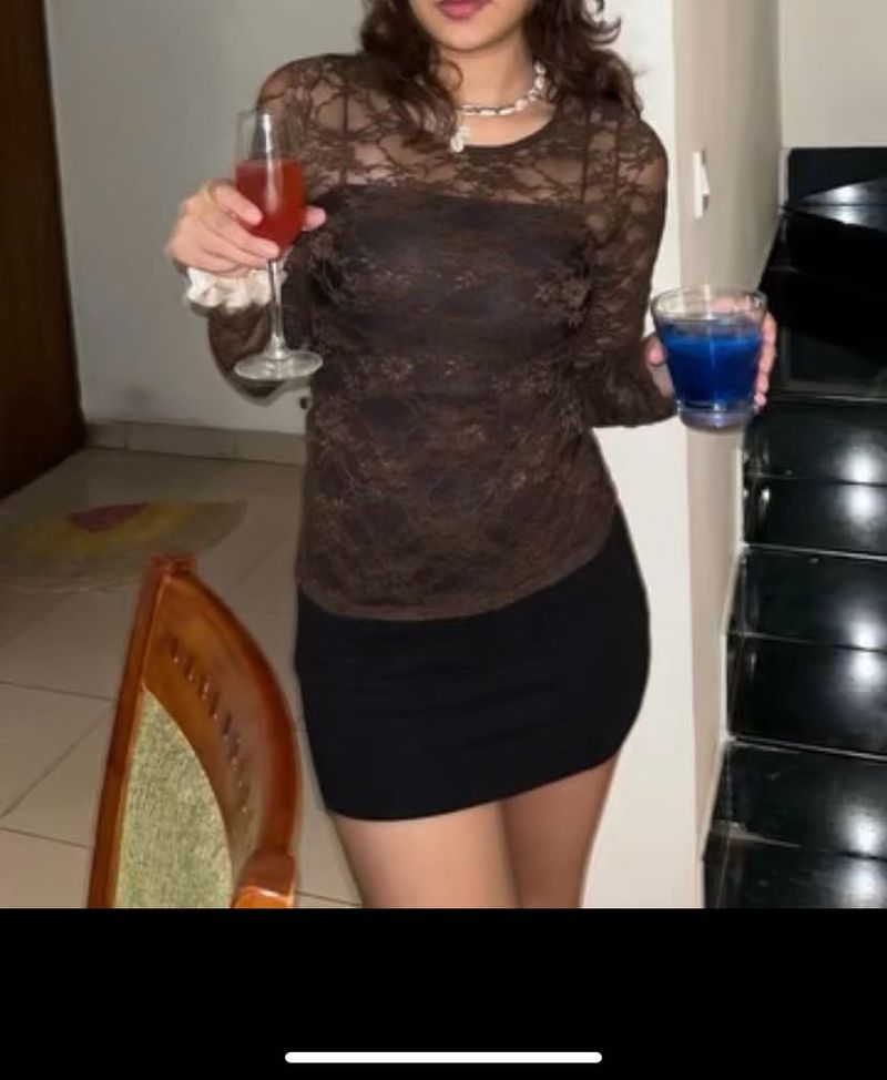 Brown Mesh Y2K Top