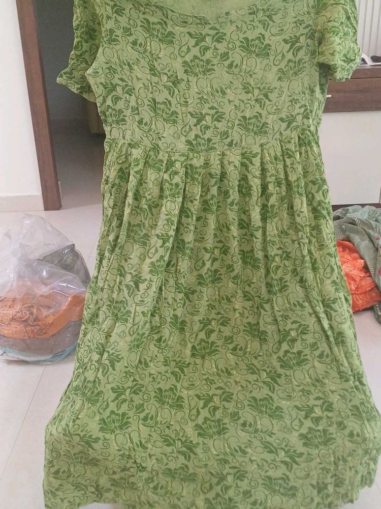 Green Floral Print Ethnic Gown