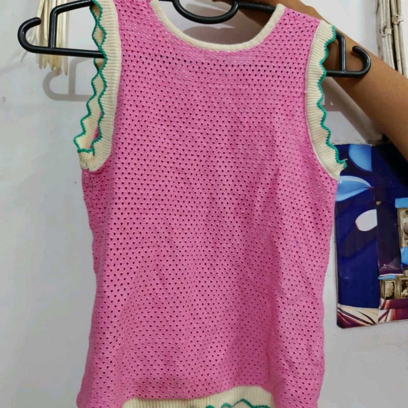 Chic Pink Crochet Knit Top