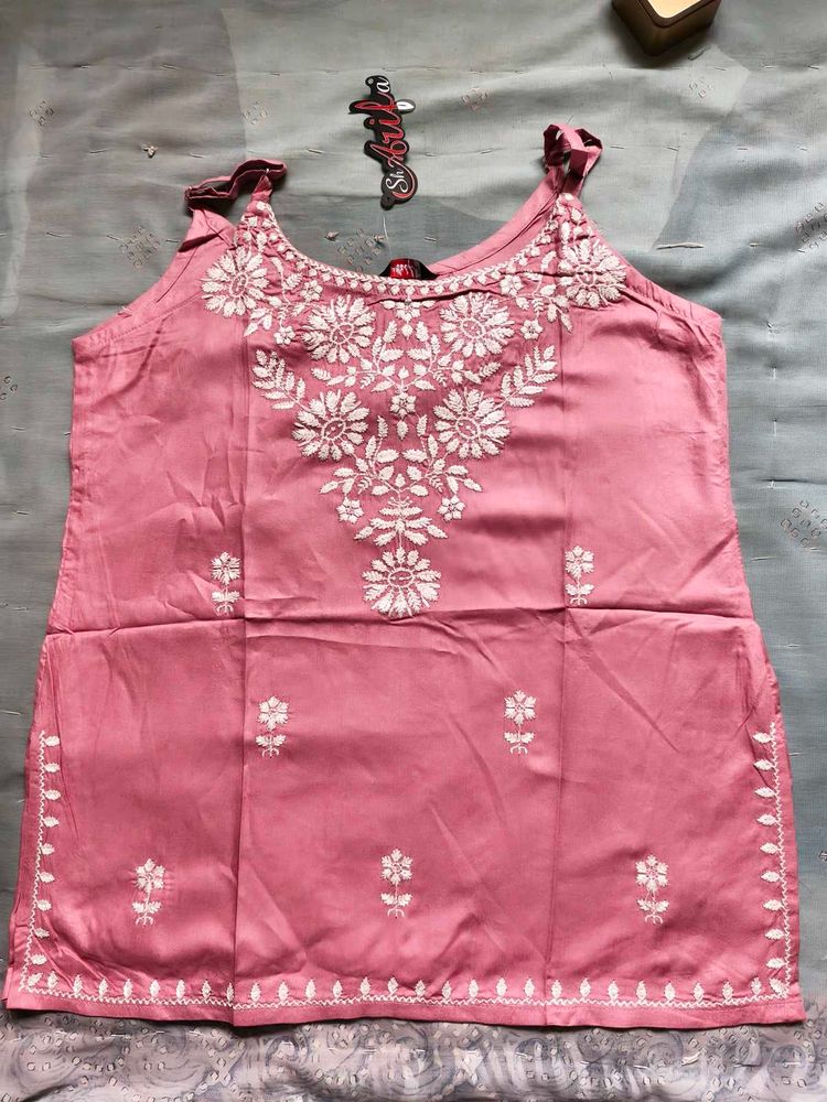 Pink Embroidered Cotton Kurta