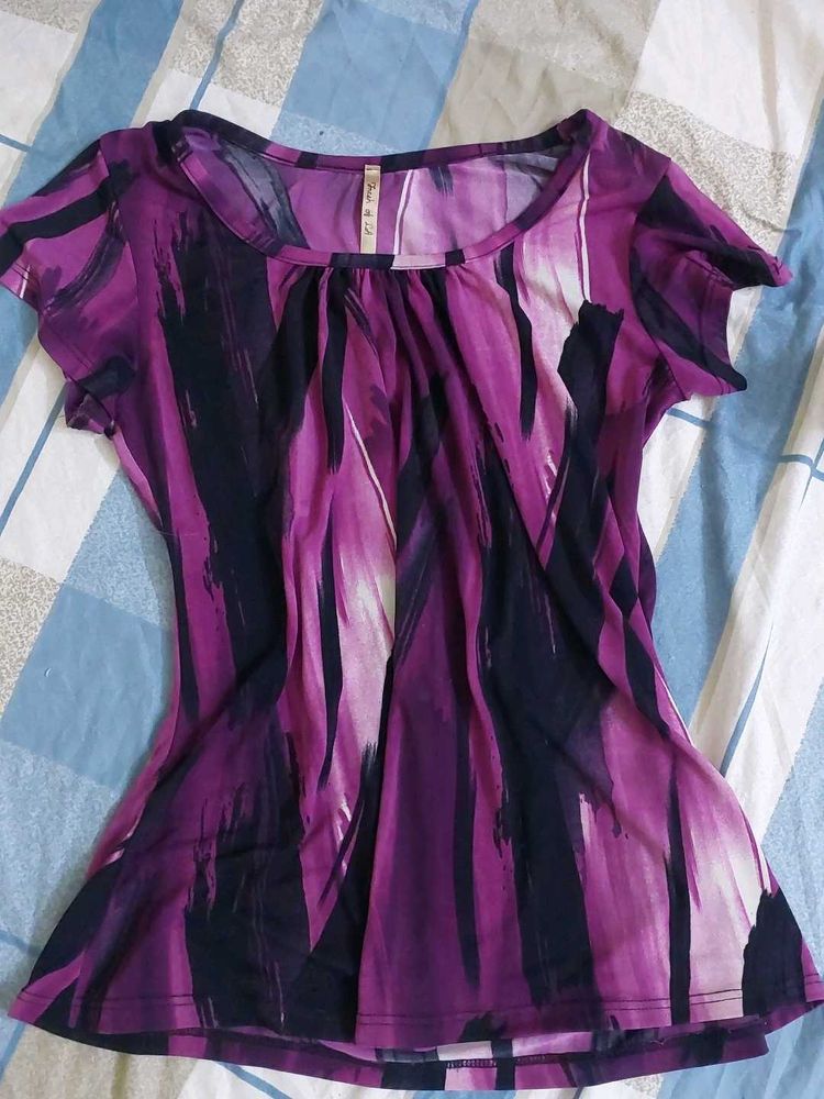 Y2K Purple Abstract Print Top