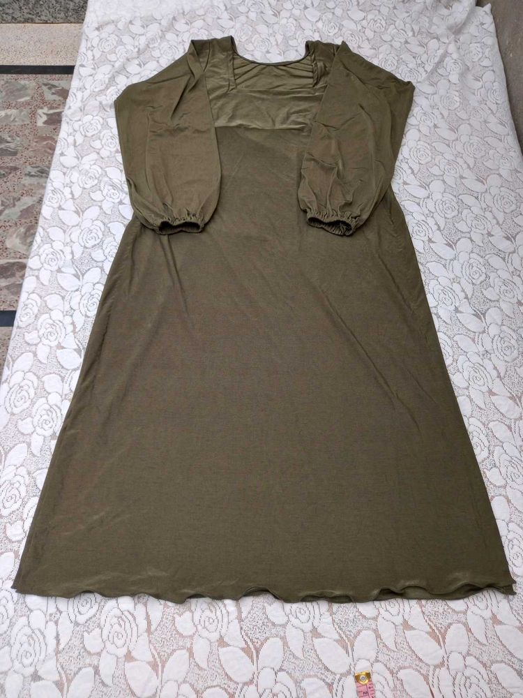 Olive Green Maxi Dress with Puff Sleeves