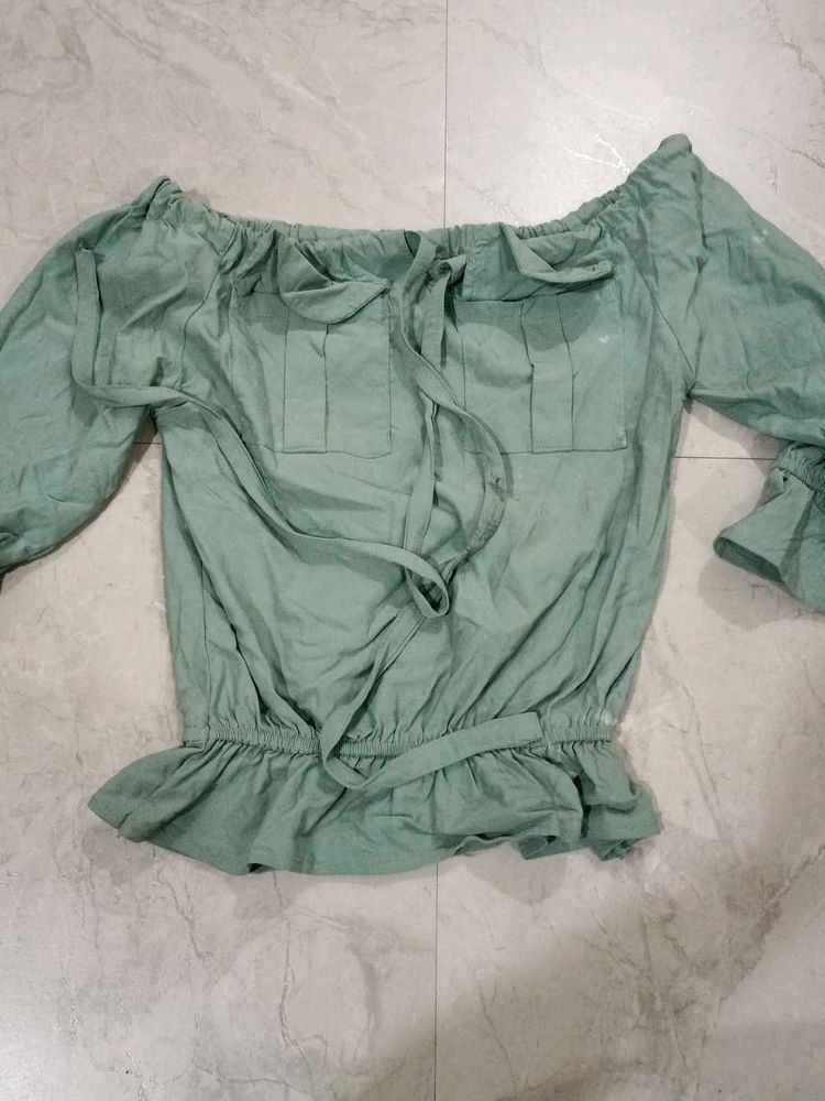 Off-Shoulder Mint Green Top