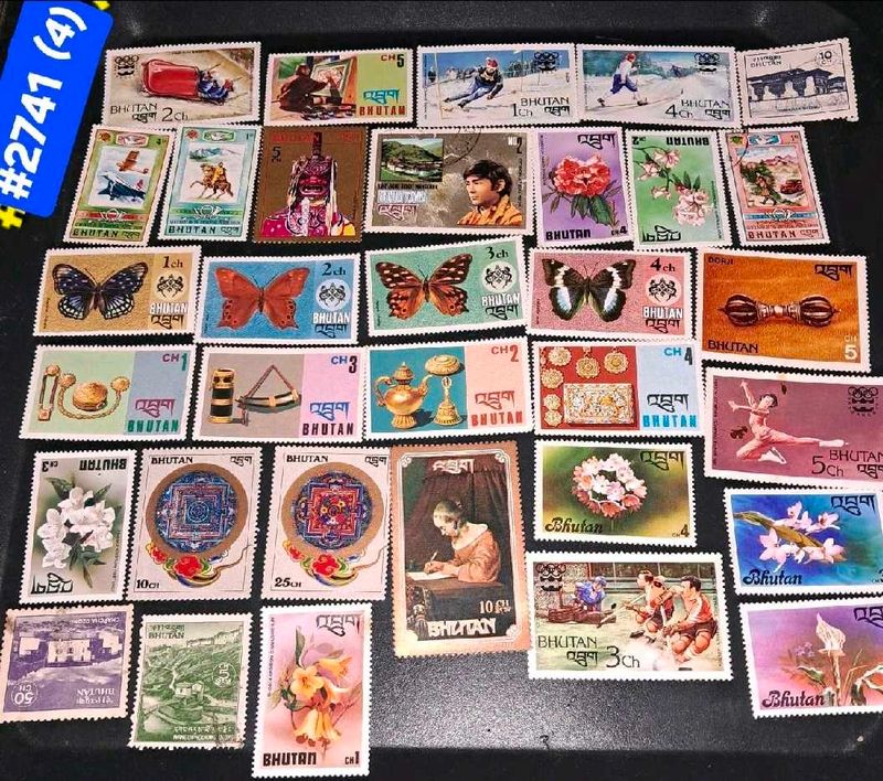 33 vintage Bhutan Stamp Collection
