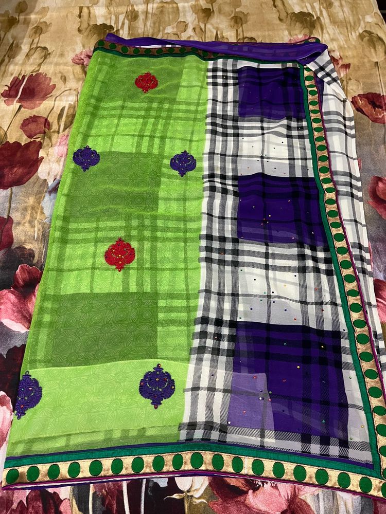 Vibrant Checkered Saree