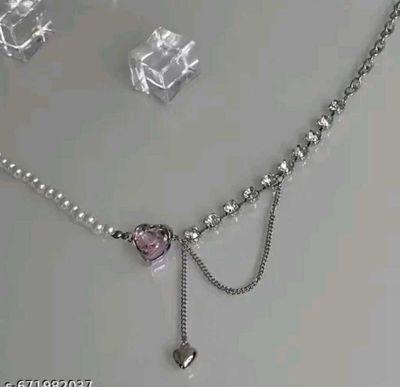 Y2k Korean Aesthetic Pearl Heart Charm Necklace
