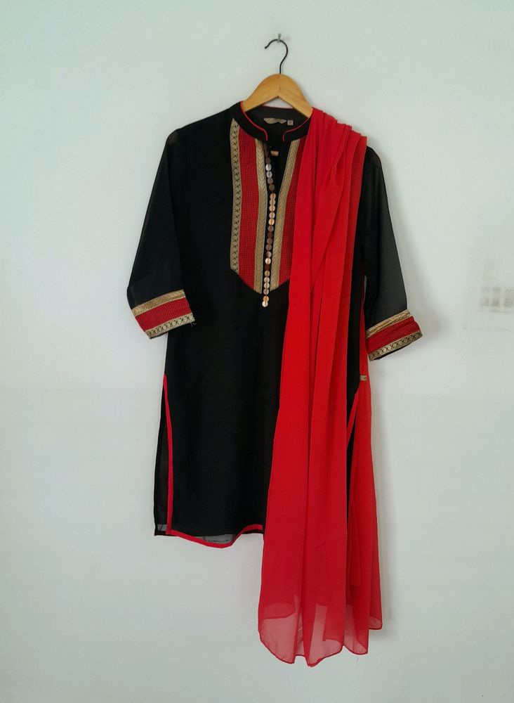 Black Kurta With Dupatta (Women's)