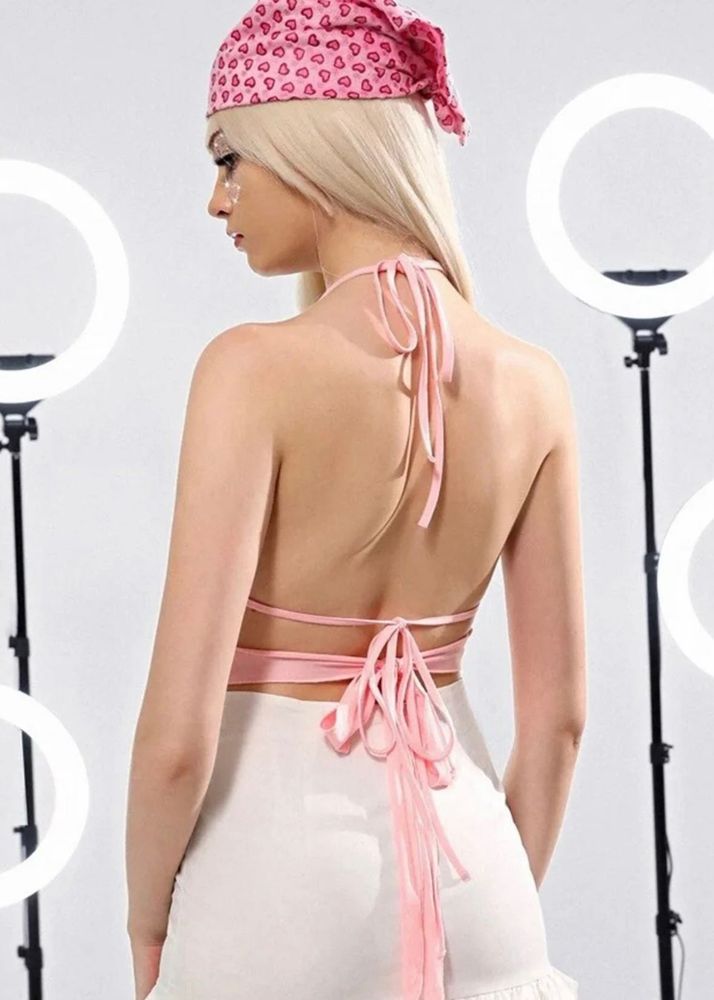 Pink Halter Neck Crop Top