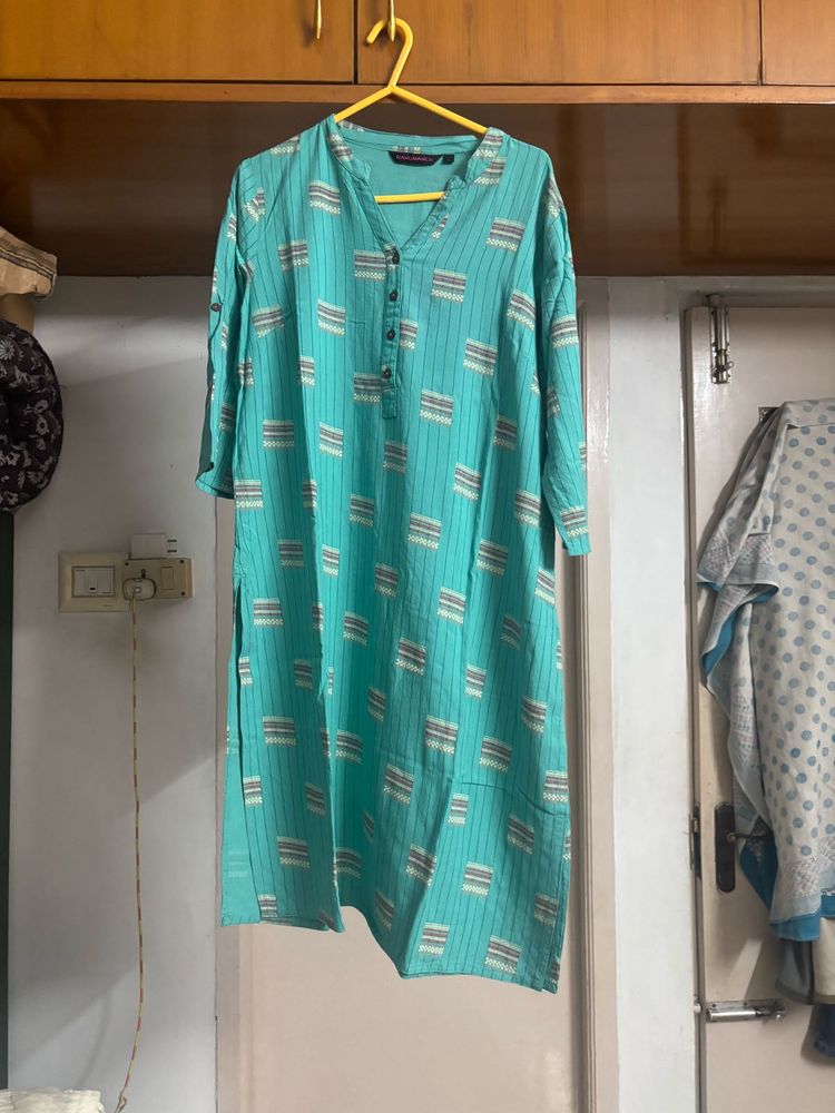 “Rangmanch” Teal Printed Kurta