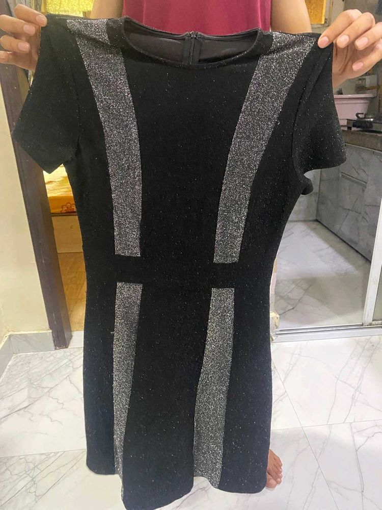 Sparkling Black Short Sleeve Dress