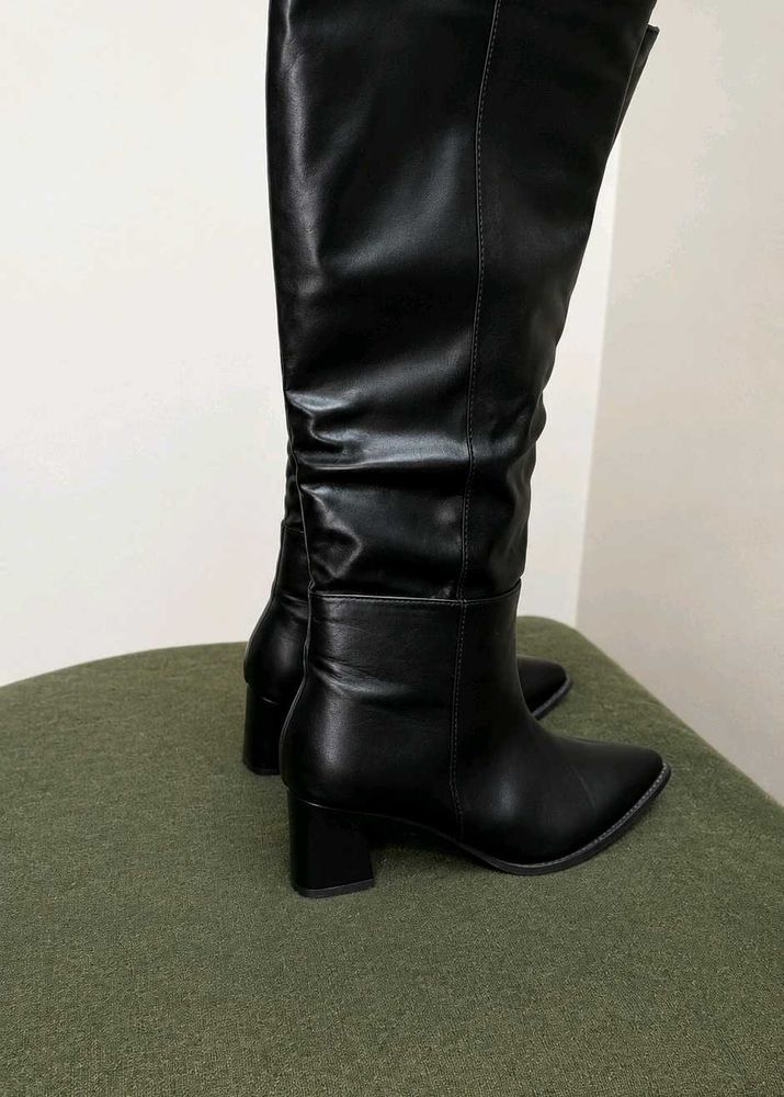 Chic Black Knee-High Faux Leather Boots
