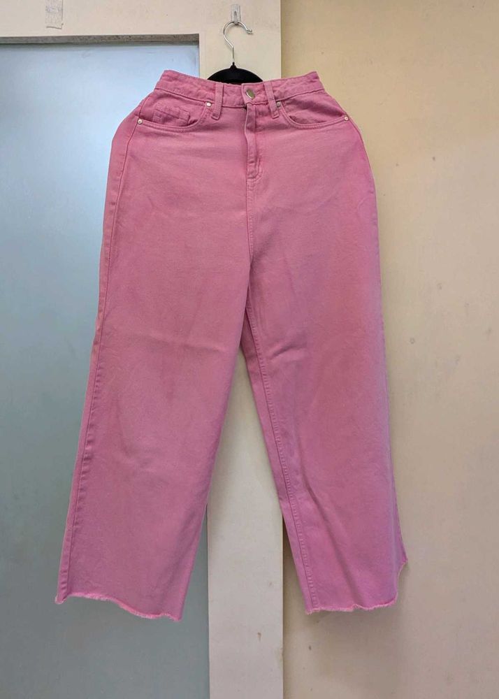 Pink Wide Leg Denim Pants