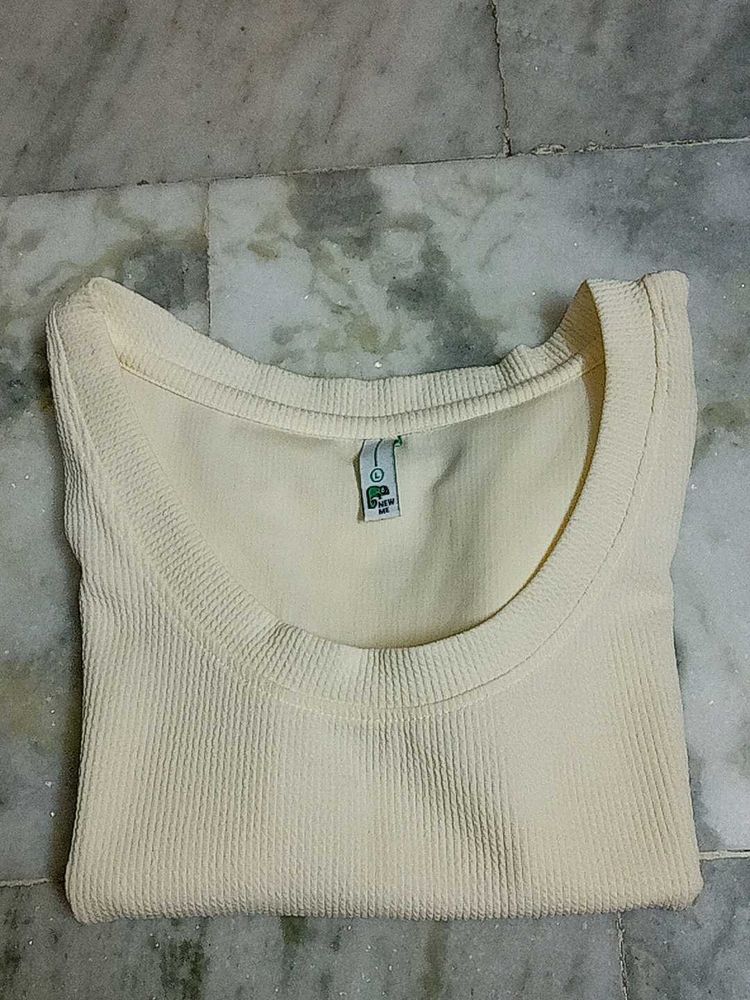 Newme asia Cream Ribbed Knit Top