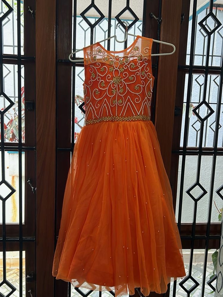 Beautiful Orange Embroidered frock