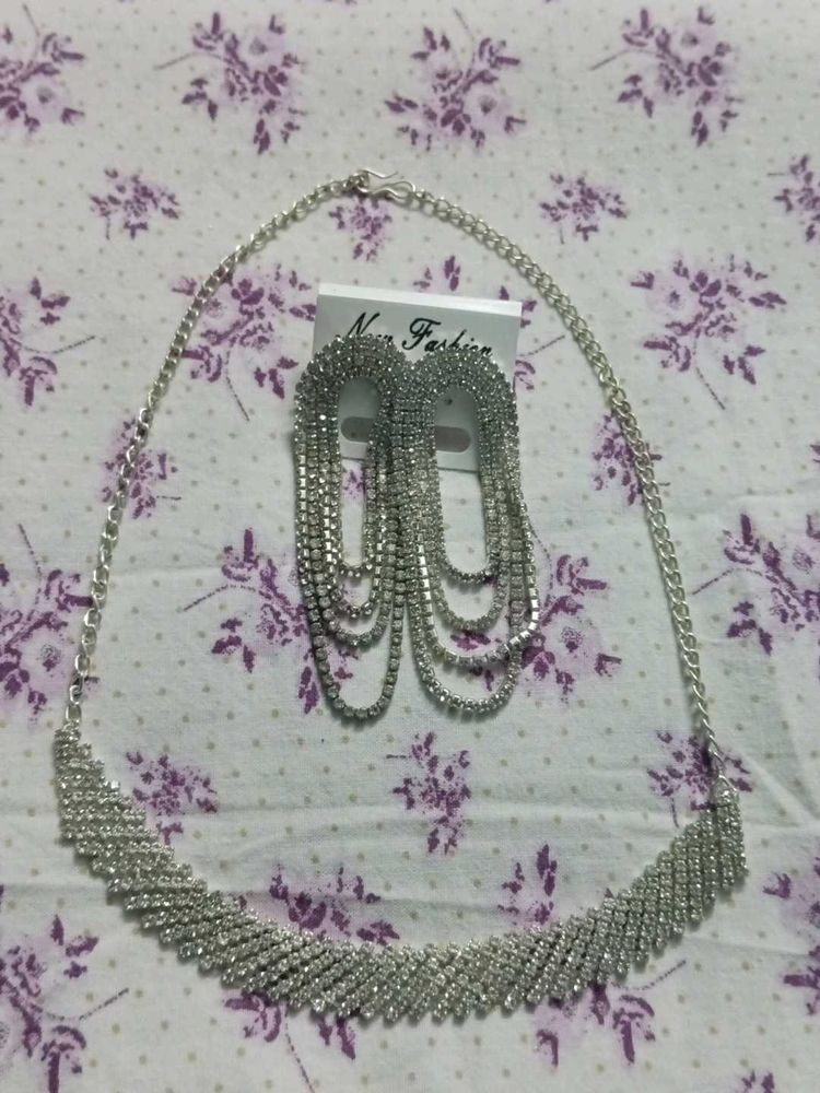 Sparkling Rhinestone Necklace and Earring Set