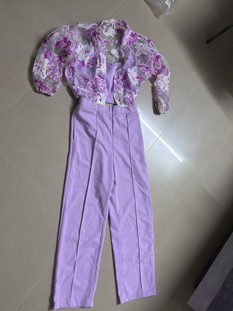 3-Piece Lavender Floral Organza Co-ord Set