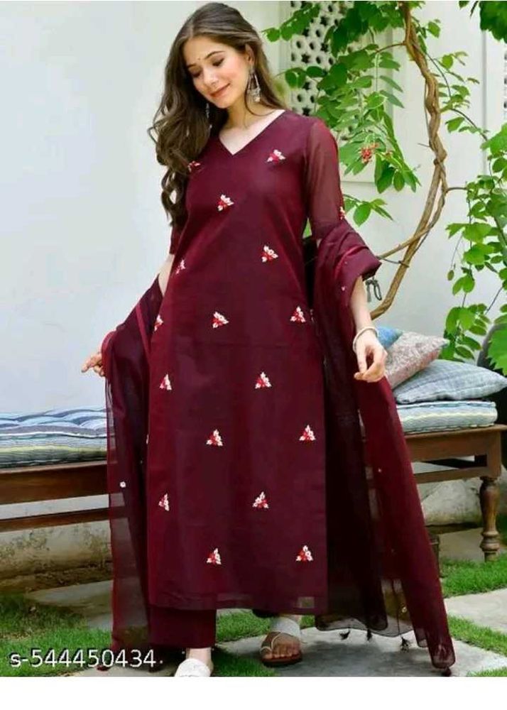 Maroon Embroidered Kurta Set