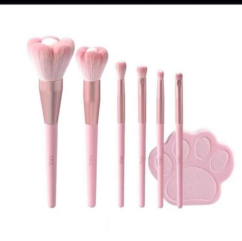 Cute Pink Makeup Brush Set with Paw Holder