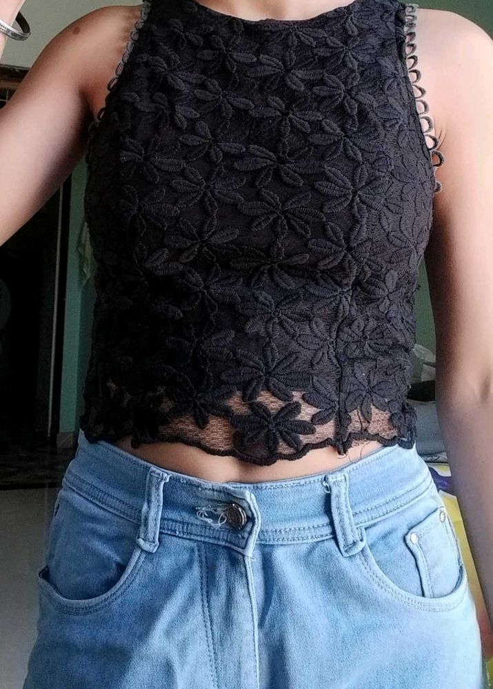 Chic Black Lace Crop Top