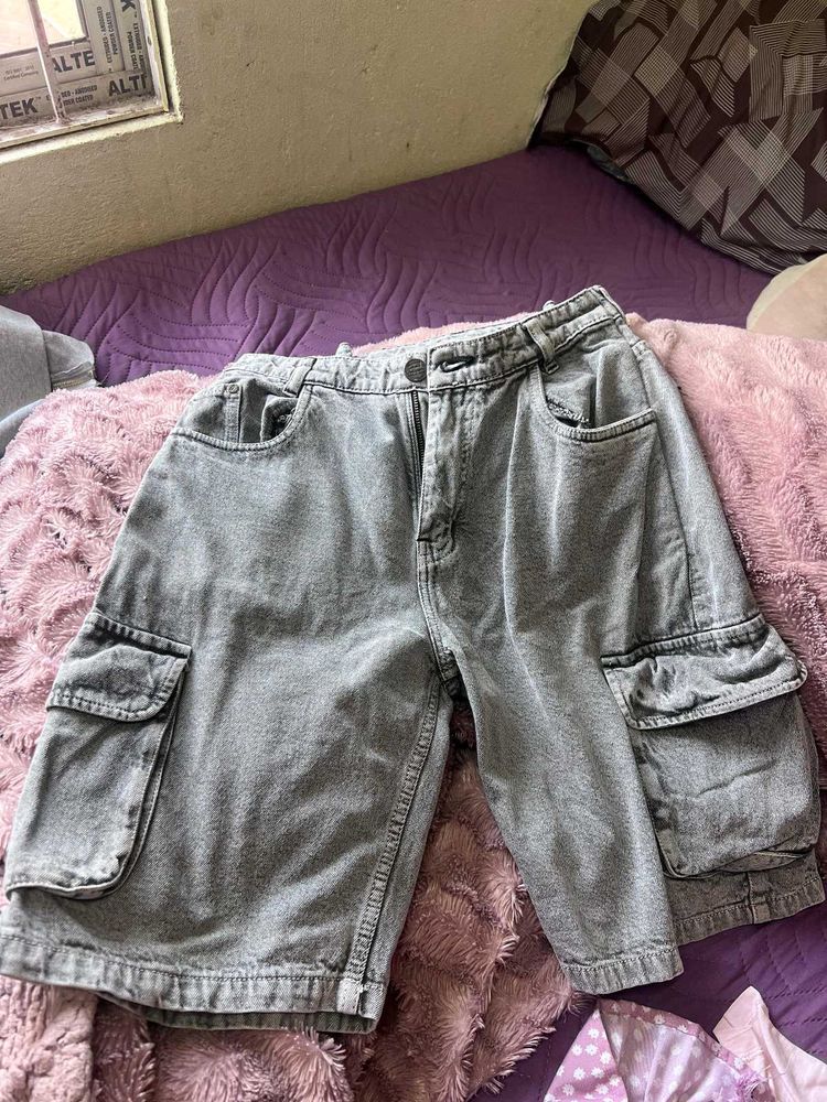 Gray Cargo Denim jorts