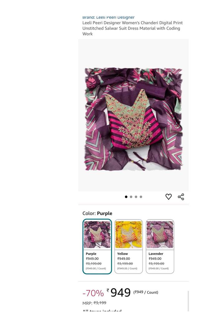 🆕💜BRAND NEW Leeli Peeri Salwar Suit Material💜🆕
