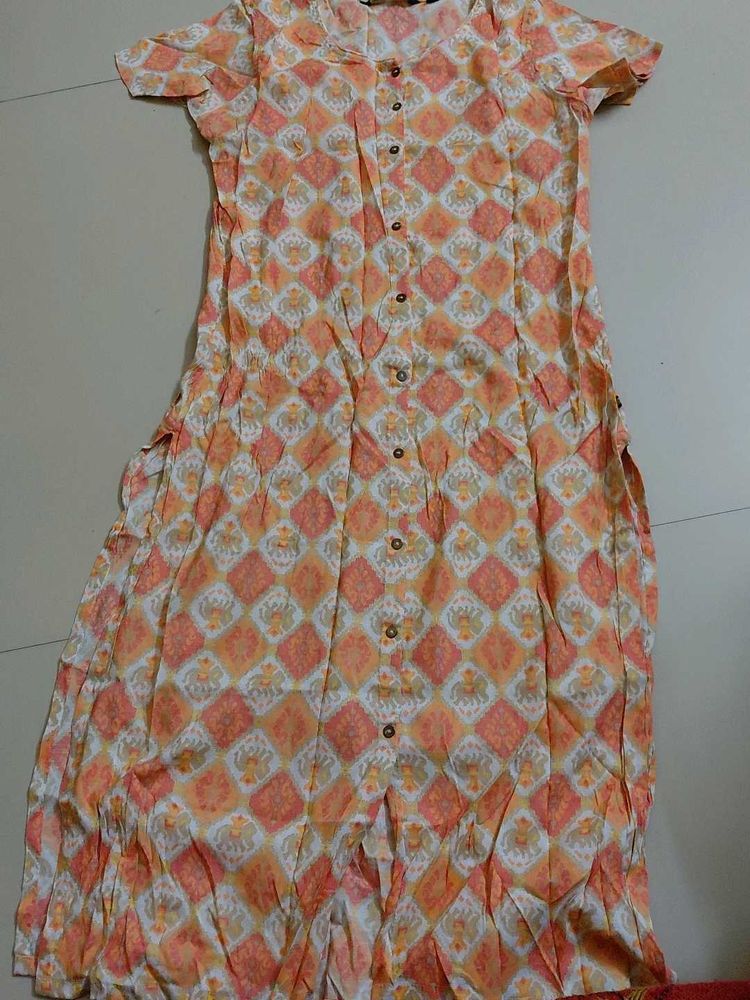 Orange &amp; White Printed Kurta