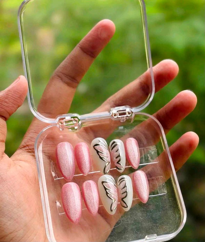 Press-On Nails with Butterfly Design