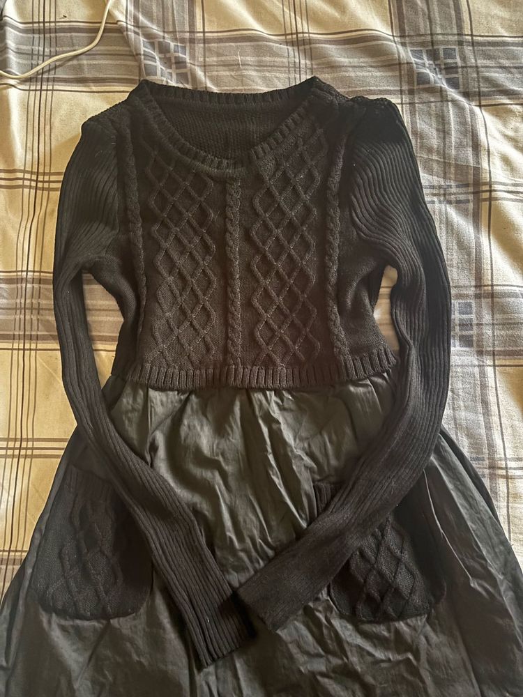 Black Knit &amp; Skirt Dress