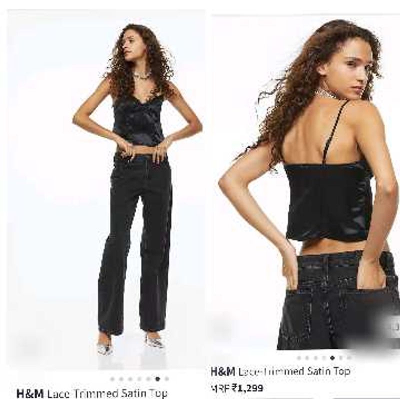 H&amp;M Lace Trimmed Satin Top