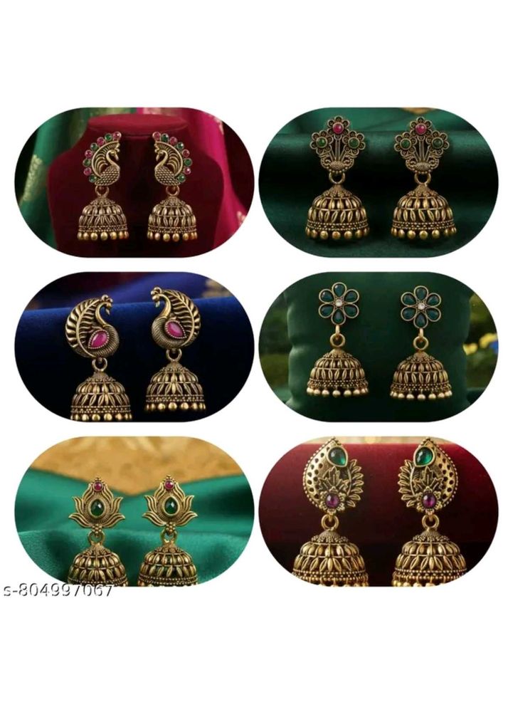 Traditional Temple Jhumka Earrings Set (Pack of 6)