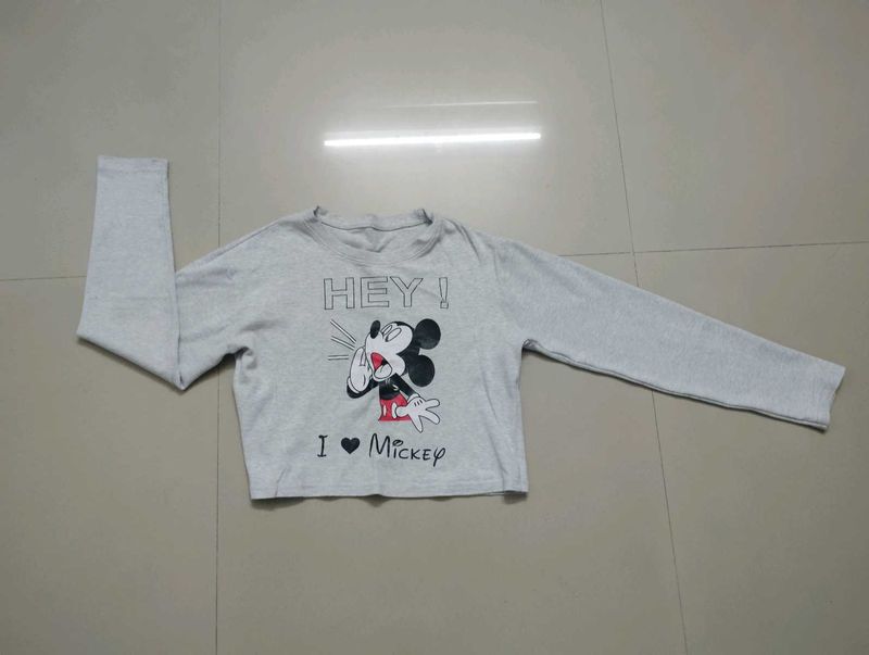 Grey Mickey Mouse Long Sleeve Top