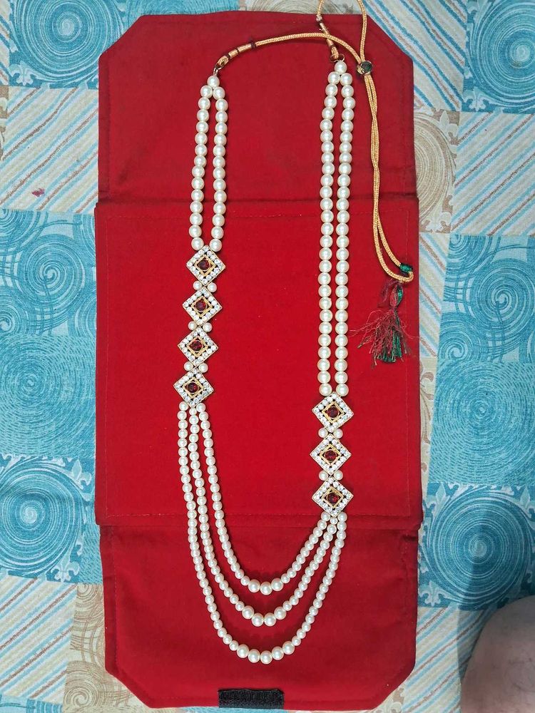 Groom Haar Elegant Pearl &amp; Stone Necklace Set