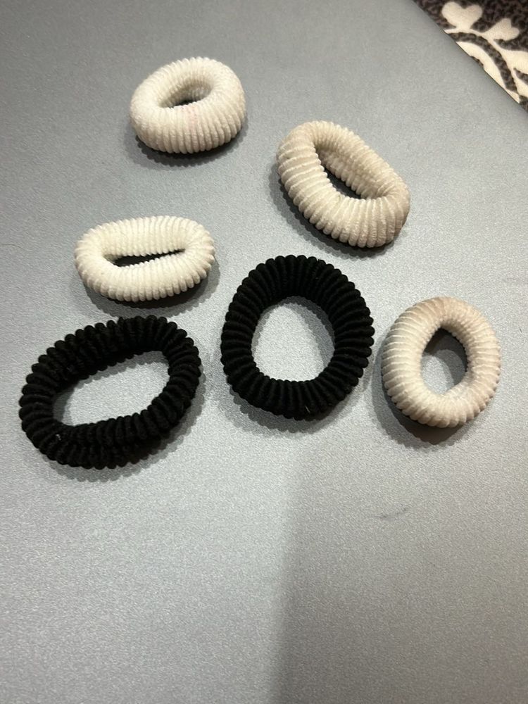 Elastic Hair Ties - Black &amp; White (Set of 5)