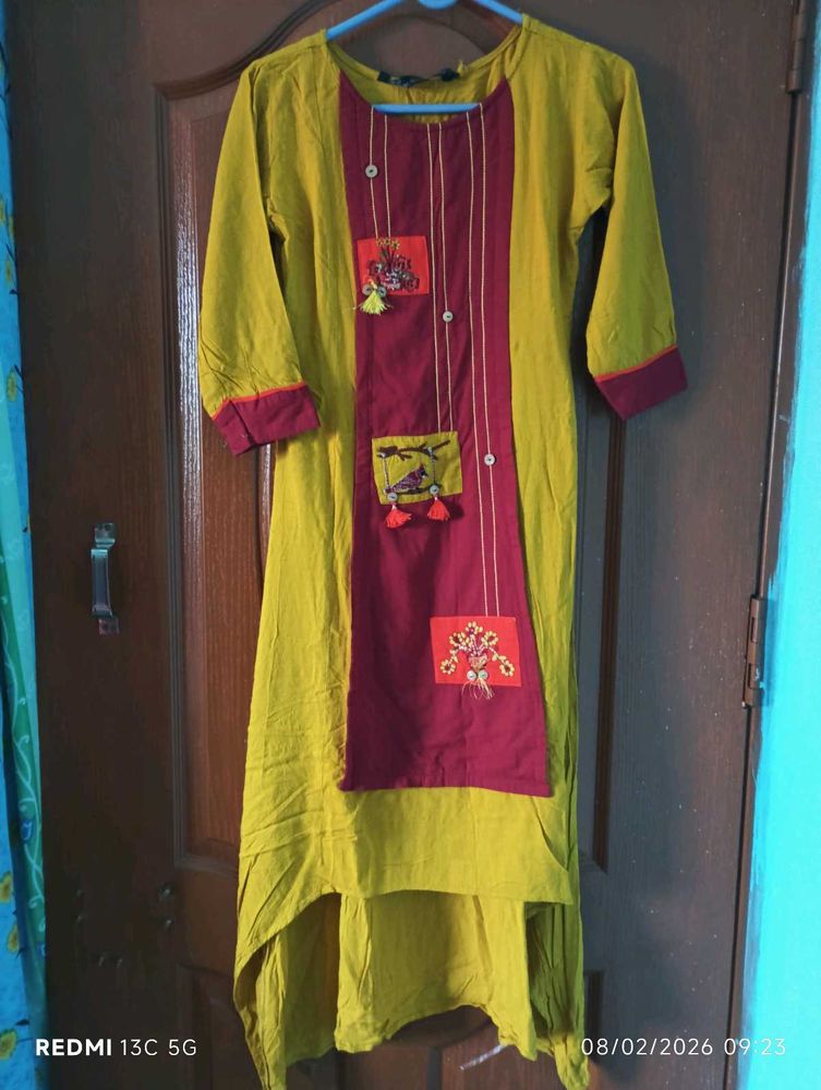 Stylish Yellow &amp; Maroon Kurta