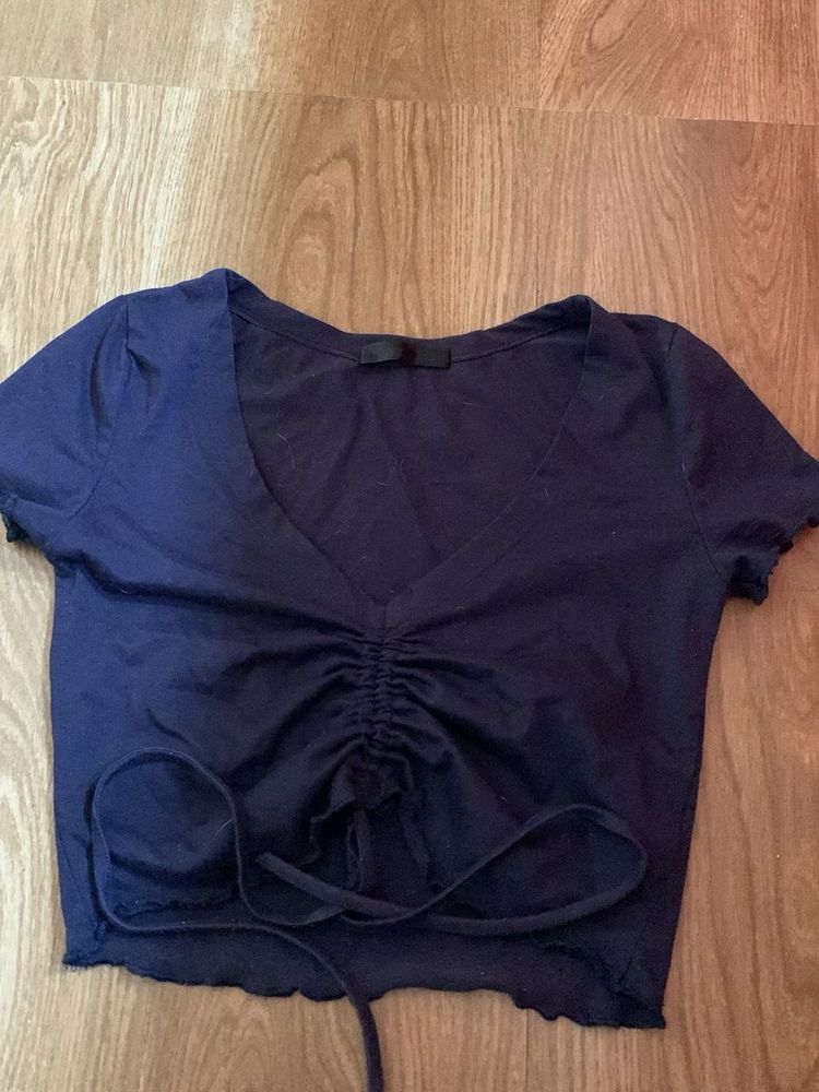 Navy Blue Ruched Crop Top