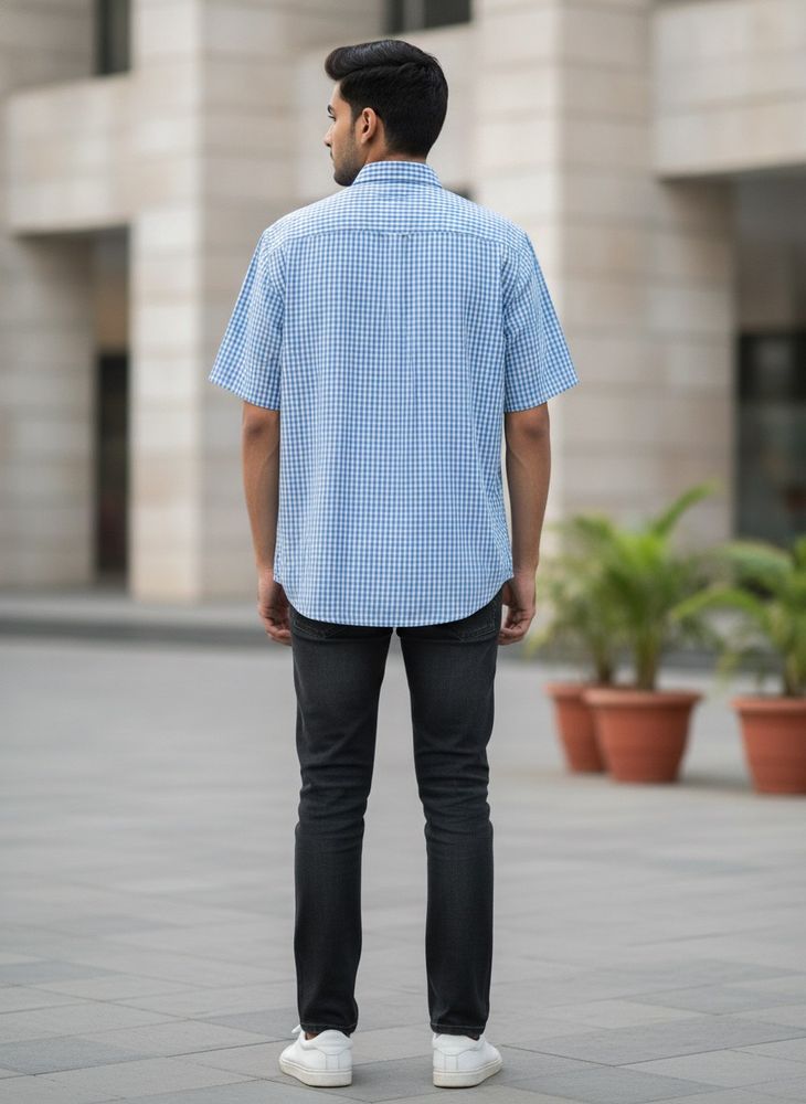 Blue Gingham Short Sleeve Shirt
