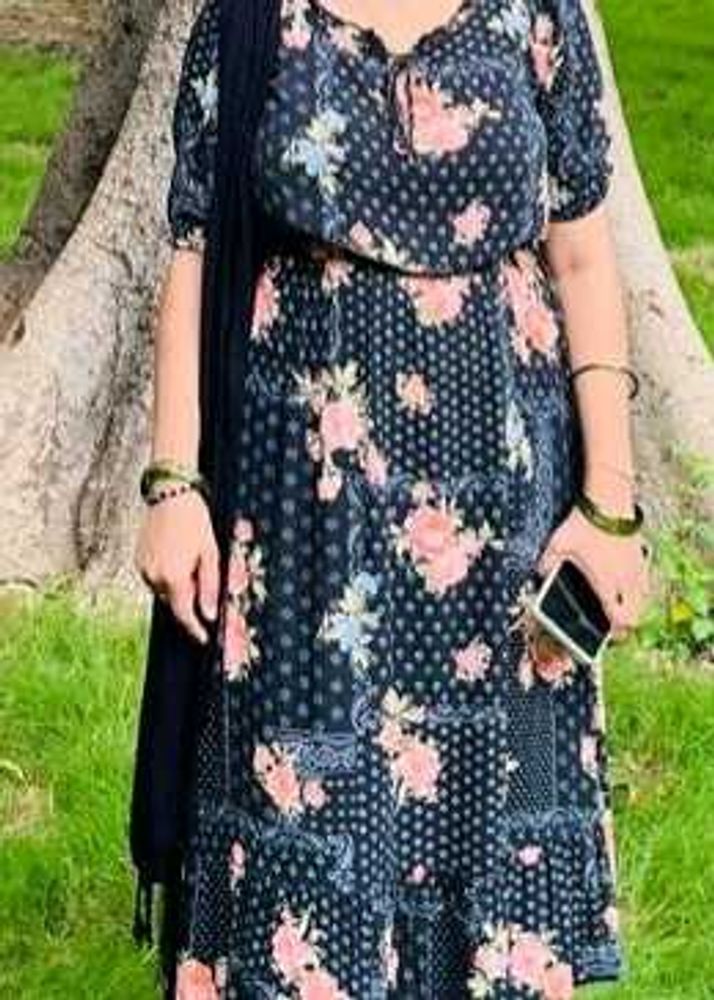 Boho Floral Print Midi Dress