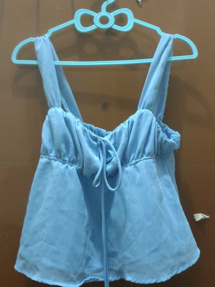 Light Blue Solid Peplum Top