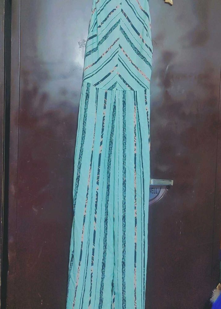 Light Cyan Color Striped Jumpsuit For 32 Bust