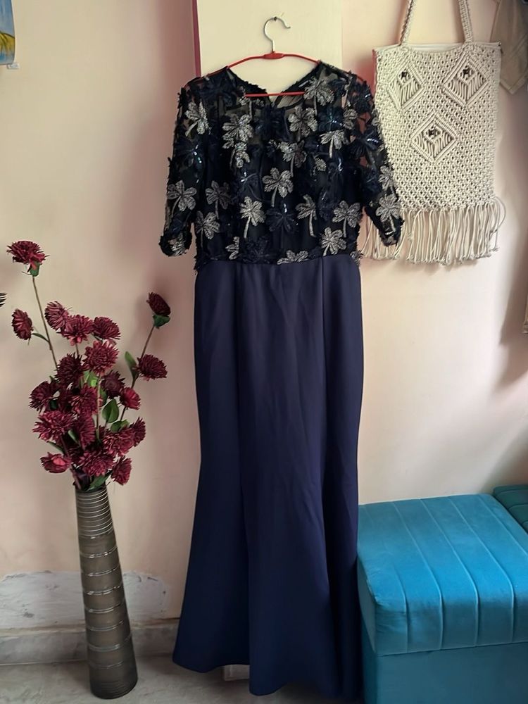 Elegant Navy Blue Embellished Gown