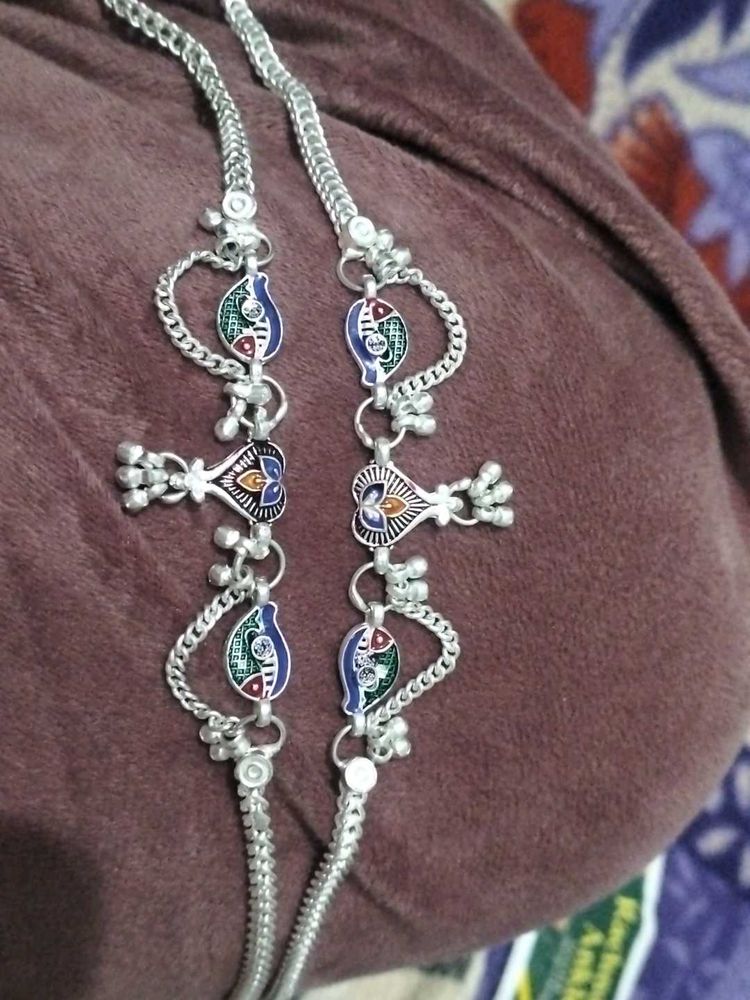 Silver Anklets with Colorful Accents