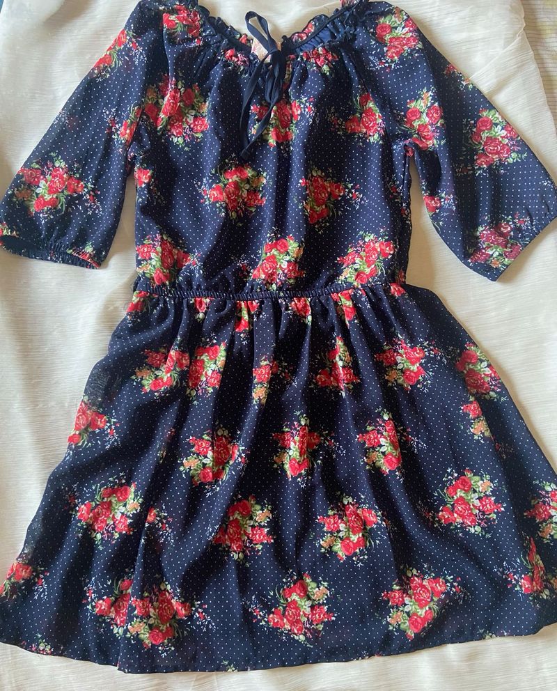 Navy Floral Print Dress