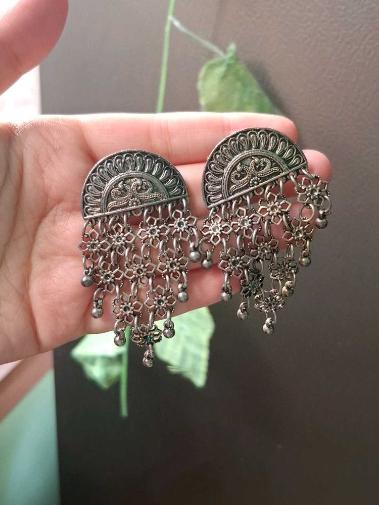 Exquisite Oxidized Silver Jhumka Earrings