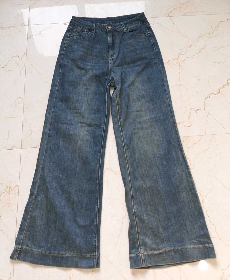 Wide Leg Blue Denim Jeans