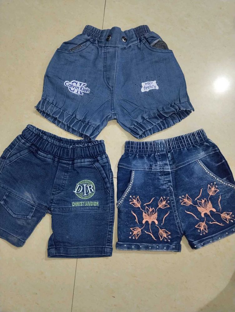 Cute Denim Shorts for Girls (Set of 3)