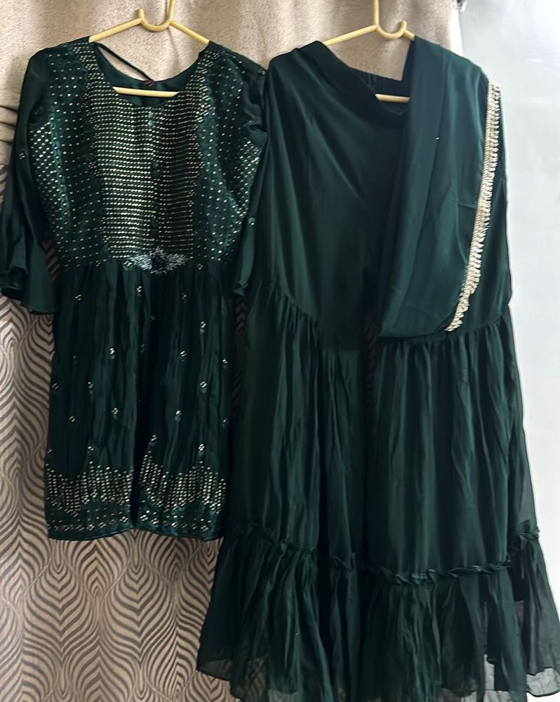 Elegant Emerald Green Kurta sharara Set