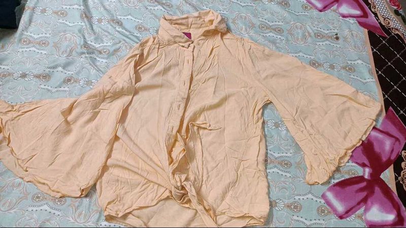 Peach Bell Sleeve Blouse